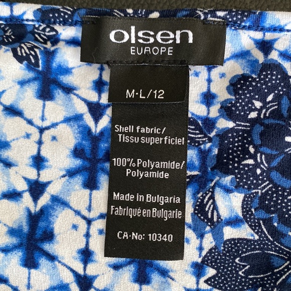 OLSEN Europe women’s top size US 12 white & blue & black floral flared sleeves - Picture 2 of 9